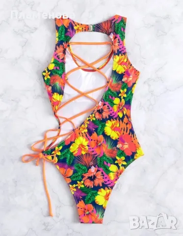 Бански костюм на цветя и ефектен гръб - S, M, L, XL, снимка 4 - Бански костюми - 49516702