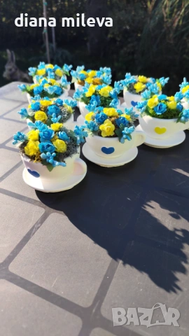Сладурски Чашки с нежни цветлета в синьо и жълто!!, снимка 8 - Декорация за дома - 53185235