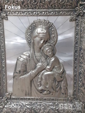 Интересна метална икона Богородица религия, снимка 2 - Антикварни и старинни предмети - 43383055