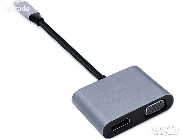USB C към HDMI VGA адаптер - USB C сплитер - 4K HDMI 1080p VGA, снимка 2 - Други - 39897317