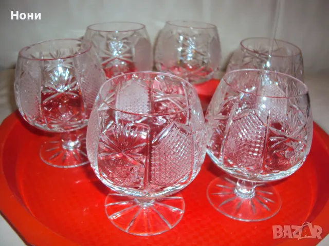 Кристален сервиз за ракия или коняк - 6 броя