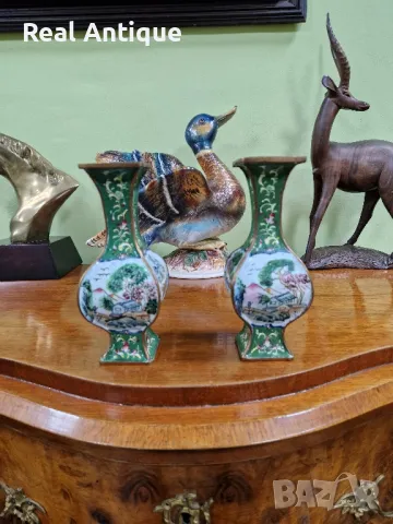 Чифт редки антикварни колекционерски китайски вази Клоазоне- Маркировки 