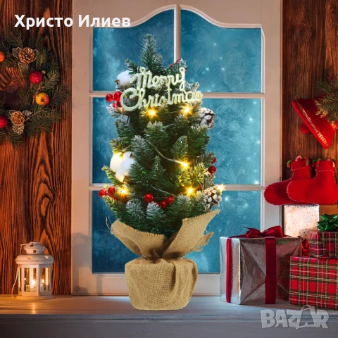 Коледна елха дръвче с украса и лампички 55см, снимка 5 - Декорация за дома - 51274016