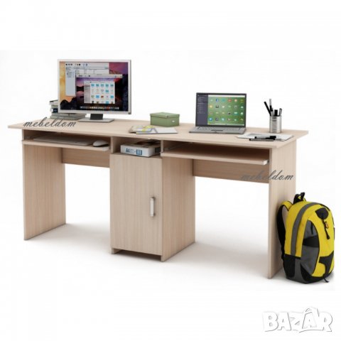 Бюро 175см. за двама с плавна врата и 2 клавиатури(код-1187), снимка 5 - Бюра - 26538690