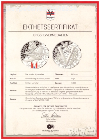 НОРВЕЖКИ БРОНЗОВ ПЛАКЕТ /МЕДАЛ/  С ПОКРИТИЕ ОТ ❗️ЧИСТА ПЛАТИНА❗, снимка 4 - Нумизматика и бонистика - 51747341