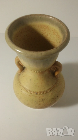 Ретро керамична ваза с дръжки, жълта, снимка 5 - Вази - 51598358