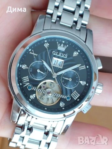 Olevs Автоматичен Мъжки Часовник, Хронограф,Скелет,HDСветещ,3 АТМ, Прозрачен гръб, Мултифункциионал, снимка 10 - Мъжки - 51067503