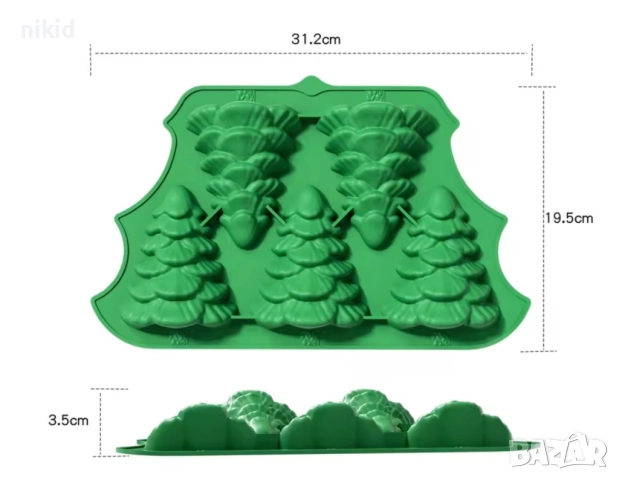 5 едри елхи елха бор дърво половин силиконов молд форма фондан шоколад гипс кексчета, снимка 2 - Форми - 51436356