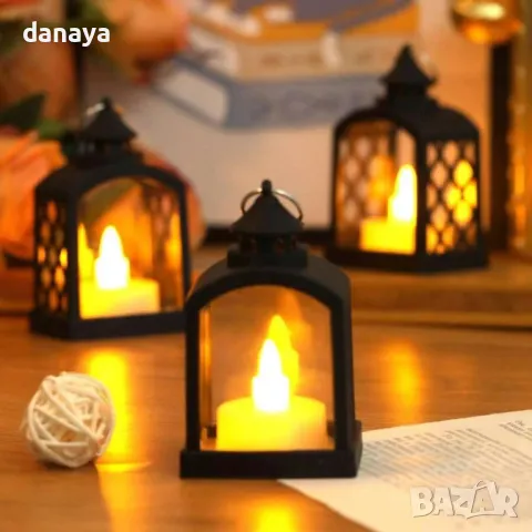 5418 Мини светещ коледен фенер ретро лампа, 9 см, снимка 2 - Декорация за дома - 47832431