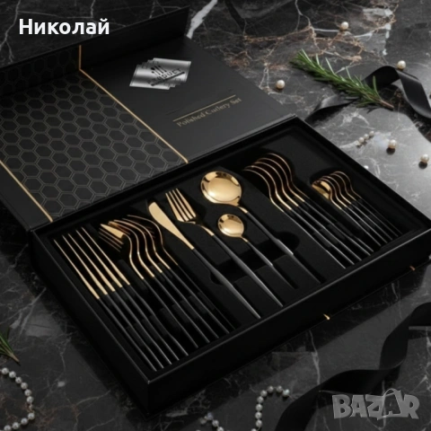 Комплект прибори за хранене от 24 части с луксозен дизайн и магнитна кутия