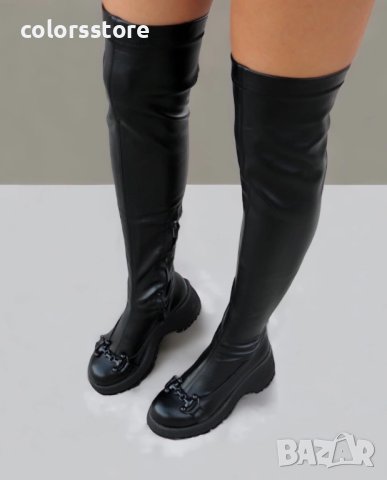 Чизми на платформа - черна кожа с черно ходило - GH80, снимка 2 - Дамски ботуши - 40889196