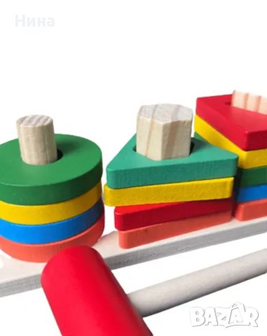 Мултифункционална дървена играчка- сортер и чукче с топки 🔴🟢🔵, снимка 4 - Образователни игри - 43370679