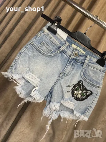 Дамски къси дънкови панталони коте пайети , снимка 1