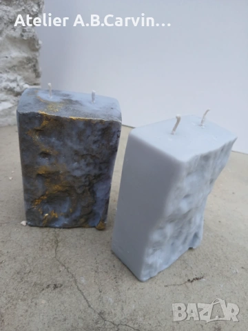 Ароматна свещ парче бял или сив камък с два фитила,малко бижу акцент за дома или офиса, снимка 4 - Декорация за дома - 53582663