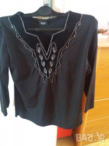 Дамска черна блуза SABRA със сребристи орнаменти, снимка 2 - Блузи с дълъг ръкав и пуловери - 36874503