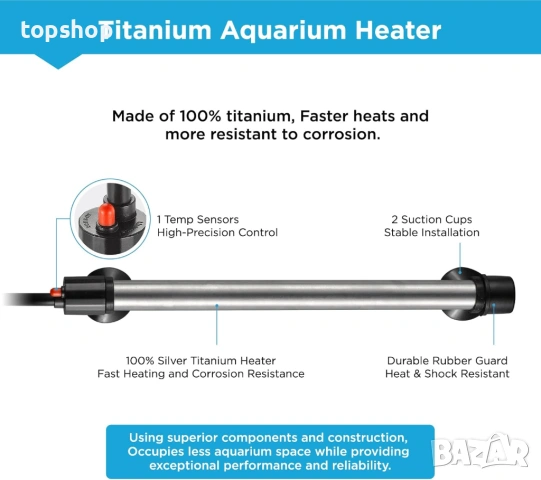 НОВ титаниев нагревател за аквариум Weipro 500W с цифров контролер / от 250 до 350 литра  , снимка 4 - Оборудване за аквариуми - 53147145