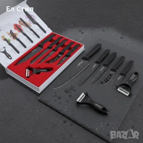 Комплект кухненски ножове – Cheffinger CF-MB08 от 6 части с мраморно покритие и магнитна кутия, снимка 4 - Прибори за хранене, готвене и сервиране - 53567186