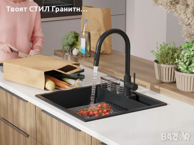 графит кухненска мивка за вграждане Берген 60 Double Pocket 560x540 мм