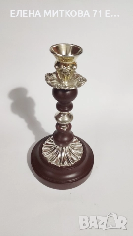 Красив стар свещник изработен от посребрен метал и дърво, снимка 8 - Други ценни предмети - 52878372