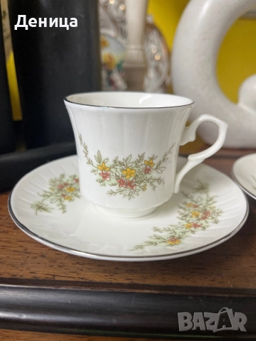 Видински костен порцелан За късо кафенце—90 мл 6 сета в оригинална кутия, сребърен кант , снимка 3 - Сервизи - 52150786