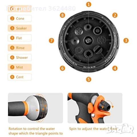 Многофункционален градински пистолет С 8 ФУНКЦИИ НА СТРУЯТА 4523, снимка 9 - Напояване - 52644319