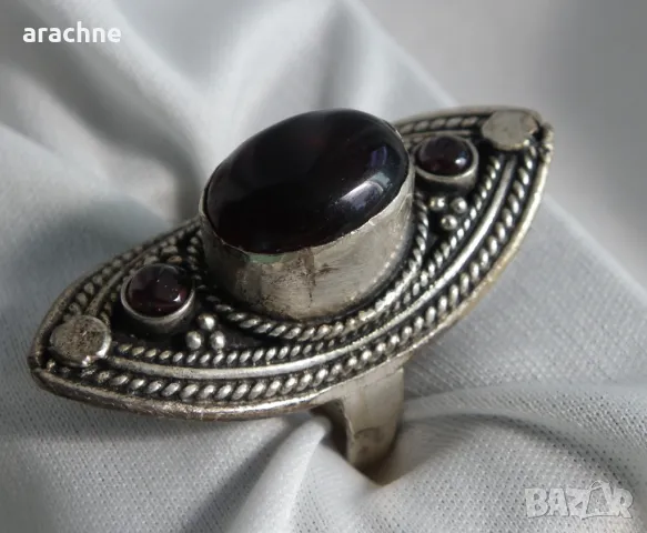 Османски пръстен с гранати от ХIХв., снимка 2 - Антикварни и старинни предмети - 47689745