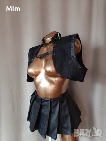 2XL/4XL К-т Черна кожена къса пола на плисета и елек за едра дама , снимка 8 - Поли - 40136893