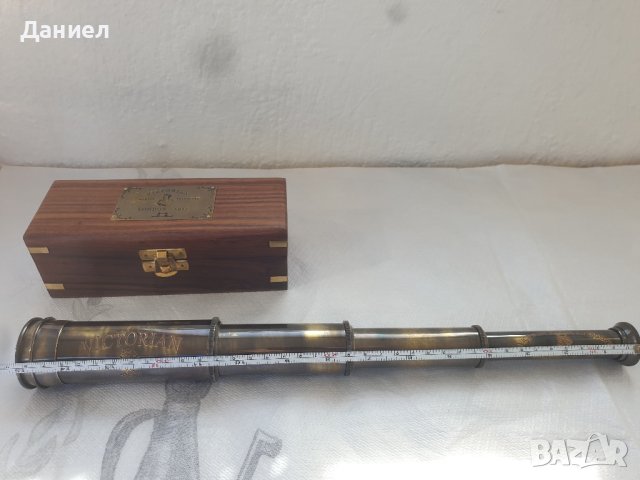 Далекоглед бронзов с античен дизайн в дървена кутия, снимка 5 - Подаръци за мъже - 43052007