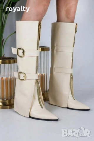 Ботуши на платформа - бежова кожа, снимка 3 - Дамски ботуши - 52267807
