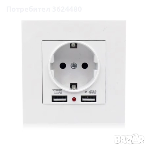 Бял Контакт за Вграждане с Двоен USB