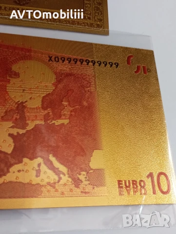 Позлатена с 24 карата злато банкнота 10 Евро със сертификат, снимка 8 - Нумизматика и бонистика - 51340770
