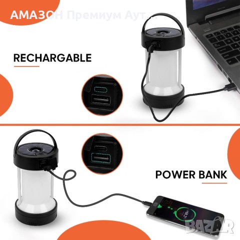 Водоустойчива Къмпинг лампа 1000lm,Power bank 2600mAh/USB/Соларно зареждане/4 режима/SOS/магнитна, снимка 9 - Къмпинг осветление - 43309666