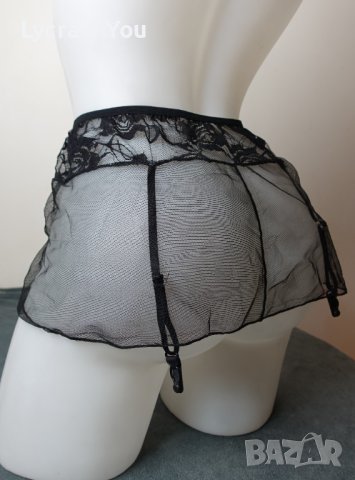 S/М черна мини пола от тюл с дантела и вградени жартиери за чорапи, снимка 3 - Бельо - 43173657