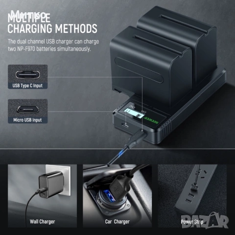 NEEWER NW-F970 2 бр. 7800mAh NP-F970 резервни батерии, снимка 5 - Батерии, зарядни - 53178933