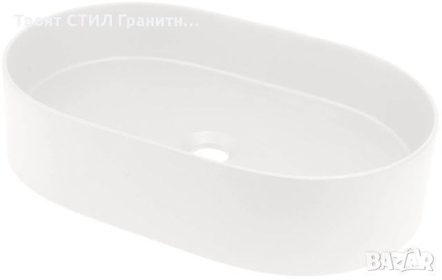 Бяла Овална Гранитна Мивка за Баня, Монтаж върху плот стояща Silia 550x350 мм, снимка 3 - Мивки - 43552474