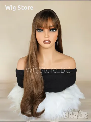 Светло кафява перука с бретон, снимка 6 - Аксесоари за коса - 47740650