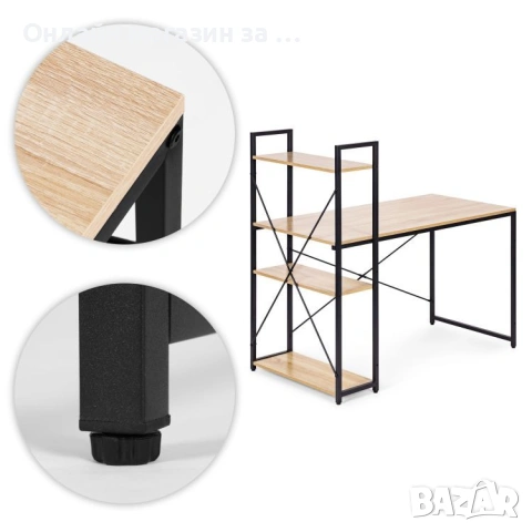 Компютърно бюро ModernHome, дървено, с рафтове за съхранение, подсилена метална конструкция,120*60см, снимка 7 - Бюра - 53381106