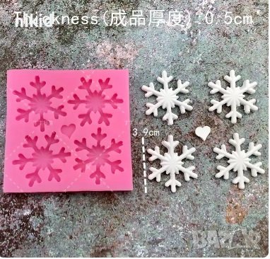 снежинка 4 снежинки силиконова форма молд украса декор торта фондан шоколад и др, снимка 2 - Форми - 16963501