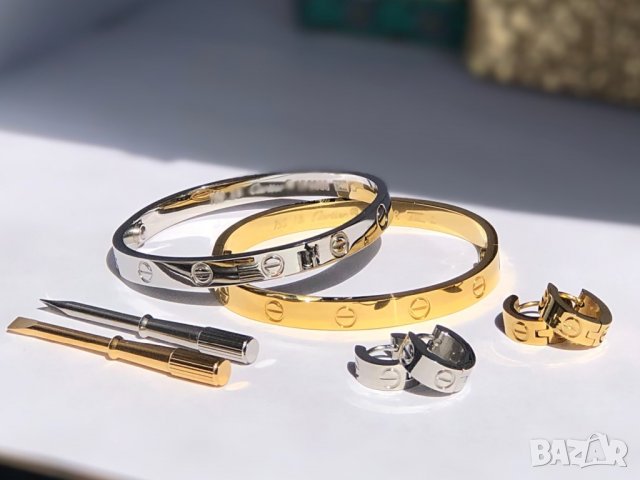 Гривни Cartier Love Bracelet и обеци / Гривна тип белезник с отвертка и обеци от медицинска стомана, снимка 2 - Гривни - 33509912