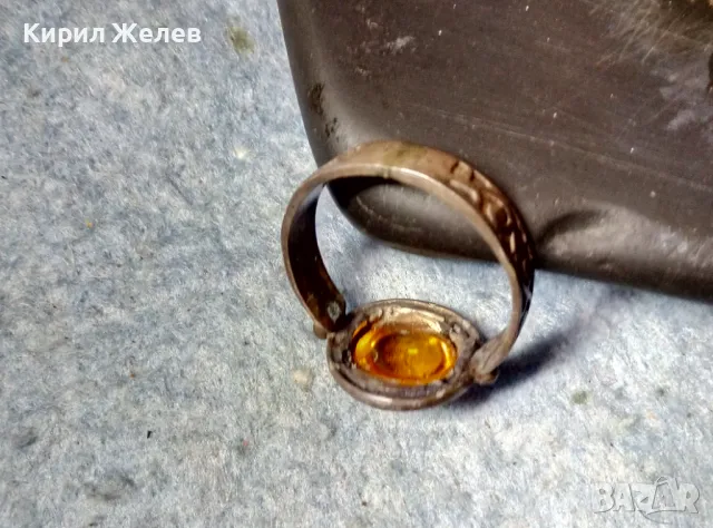 Старинен ОРНАМЕНТИРАН АР НУВО СРЕБЪРЕН ПРЪСТЕН ПАТИНИРАНО СРЕБРО ВИСОКА ПРОБА сШЛИФОВАН ЦИТРИН 49924, снимка 4 - Антикварни и старинни предмети - 49246275