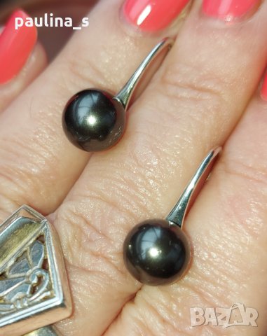 Сребърни обеци с естествени черни перли проба s925, снимка 1 - Обеци - 32693453