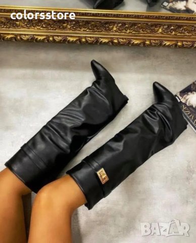 Ботуши на платформа - черна кожа - K-40