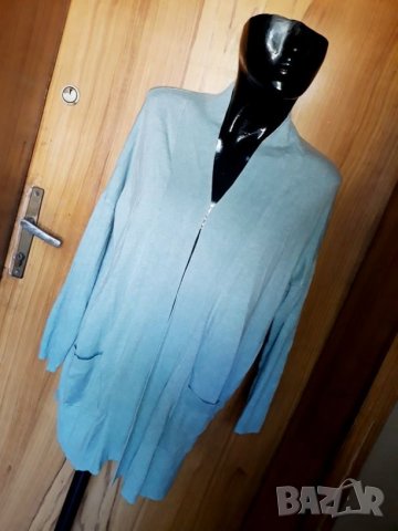 Светло тюркоазена жилетка финно плетиво ХЛ