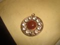СТАР ПОСРЕБРЕН АРТ ДЕКО РЕТРО МЕДАЛЬОН с ШЛИФАВАН ЧЕРВЕН КЕХЛИБАР ФАТУРАН и ФАСЕТИРАНИ ЦИРКОНИ 29364, снимка 9