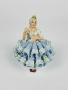 Порцеланова балерина със синя рокля, седнала на стол - Sandizell, Dresden, снимка 1