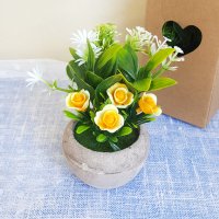 3100 Мини изкуствен букет цветя и рози в кашпа, 12см, снимка 5 - Декорация за дома - 38239753