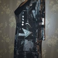 Wearhouse XL-Официална  еластична туника/рокля/ в черно с абстрактни сребристи фигури , снимка 10 - Туники - 43420143
