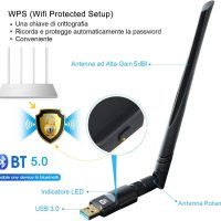 USB WiFi и Bluetooth 5.0 адаптер, 1200Mbps Dual Band 2.4/5Ghz външен безжичен мрежов приемник, Drive, снимка 5 - Мрежови адаптери - 40251693