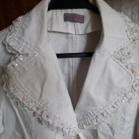 Лятно бяло сако без подплата с външни джобове и дантели, снимка 3 - Сака - 28970107