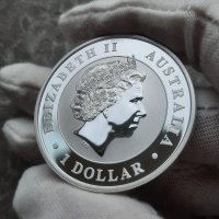 Инвестиционна сребърна монета 1 унция 1 Dollar - Elizabeth II 4th Portrait - Australian Kookaburra, снимка 2 - Нумизматика и бонистика - 43034113
